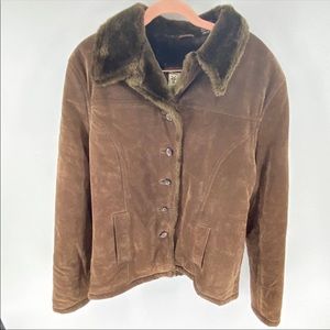 Frye Suede Brown Sherpa Buttoned Jacket